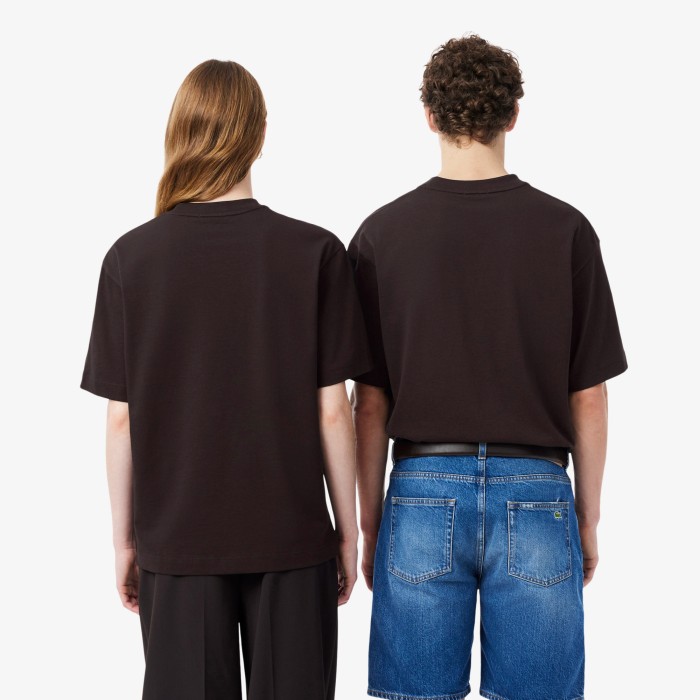 футболка  унисекс свободного кроя из органического хлопка от бренда lacoste вид слева