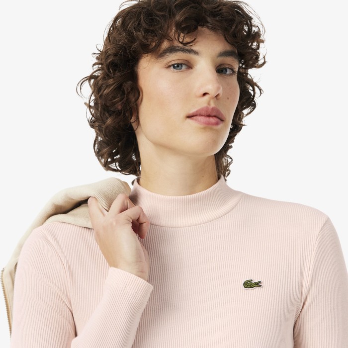 лонгслив женский  хлопковый в рубчик от бренда lacoste вид слева