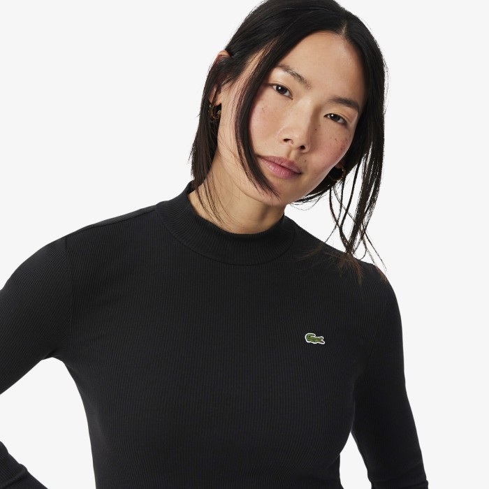 лонгслив женский  хлопковый в рубчик от бренда lacoste вид слева