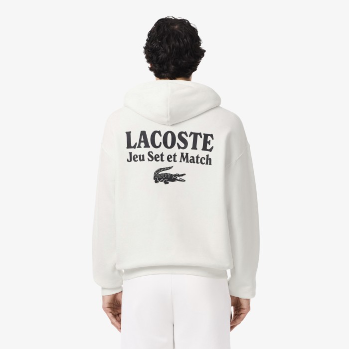 мужская флисовая толстовка-худи  свободного кроя от бренда lacoste вид слева