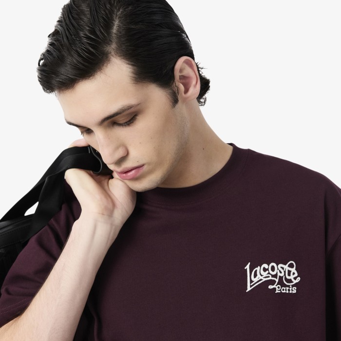 мужская футболка  из плотного хлопка с вышивкой от бренда lacoste вид слева