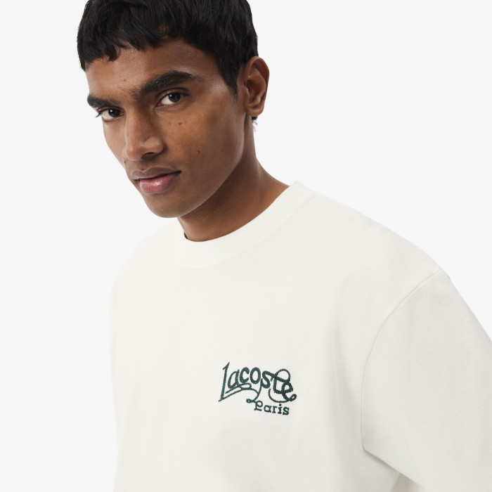 мужская футболка  из плотного хлопка с вышивкой от бренда lacoste вид слева