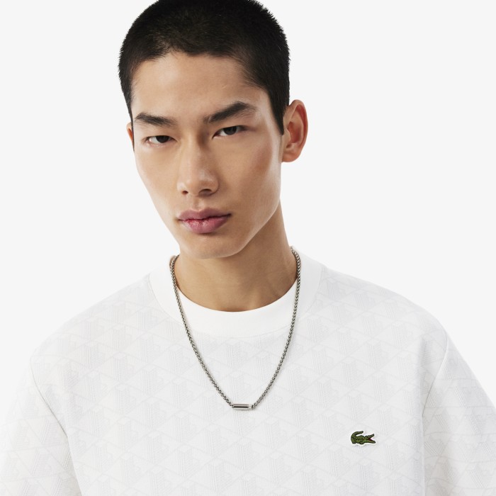 мужская футболка из жаккардового трикотажа с монограммой  от бренда lacoste вид слева