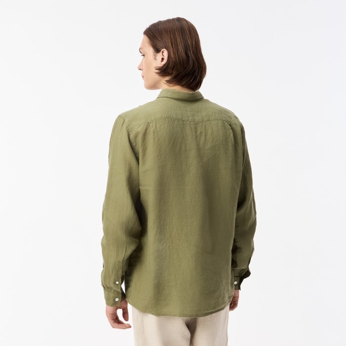 мужская льняная рубашка  от бренда lacoste вид слева