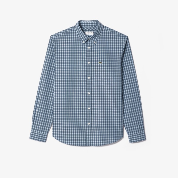 мужская рубашка  check poplin в клетку из франции вид сбоку