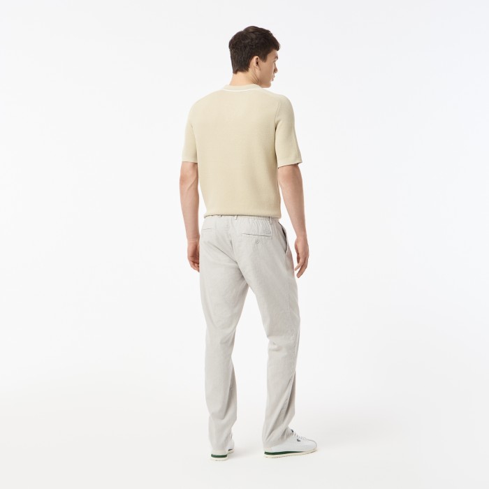 мужские брюки  из льна и эластичного хлопка от бренда lacoste вид слева
