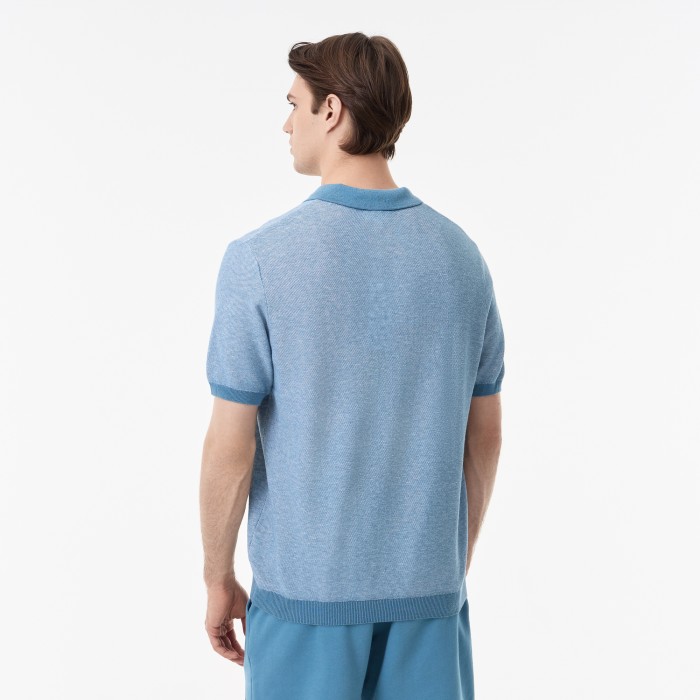 мужское трикотажное поло  из смеси органического хлопка и льна от бренда lacoste вид слева