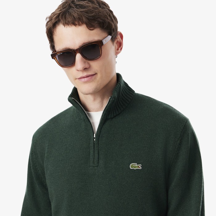 мужской шерстяной свитер  на молнии с высоким воротом от бренда lacoste вид слева