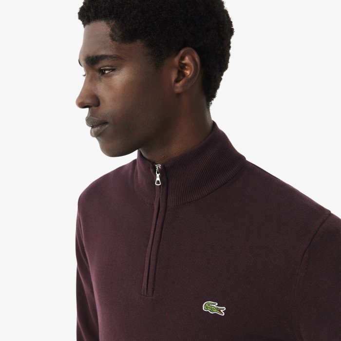 мужской свитер  с высоким воротником и застежкой-молнией от бренда lacoste вид слева