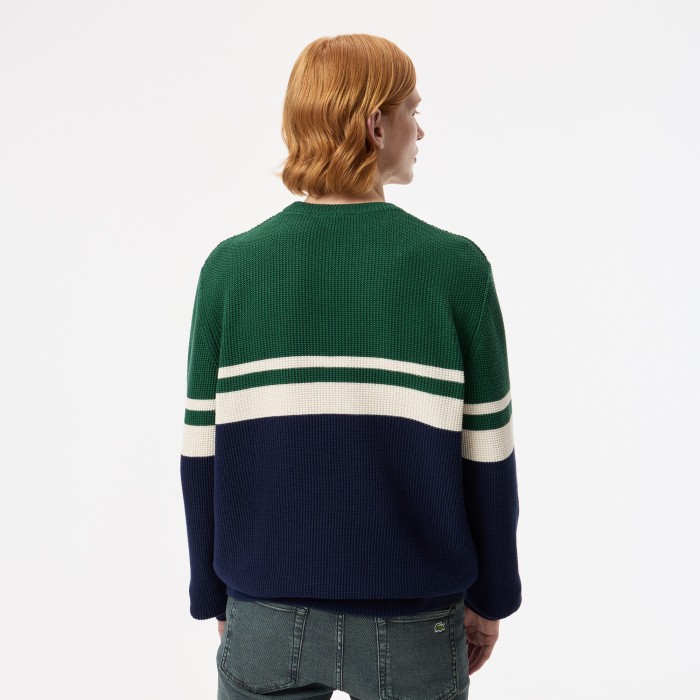 мужской свитер  в полоску классического кроя от бренда lacoste вид слева
