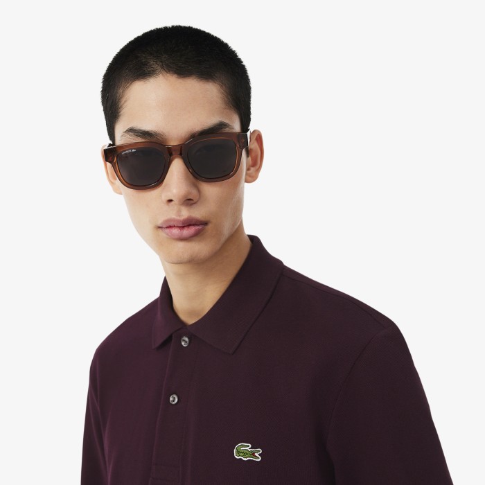 оригинальная мужская рубашка-поло  l.12.12 с длинным рукавом от бренда lacoste вид слева