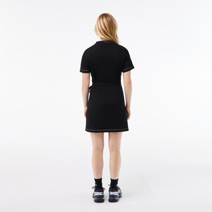 платье  оверсайз с поясом и коротким рукавом от бренда lacoste вид слева
