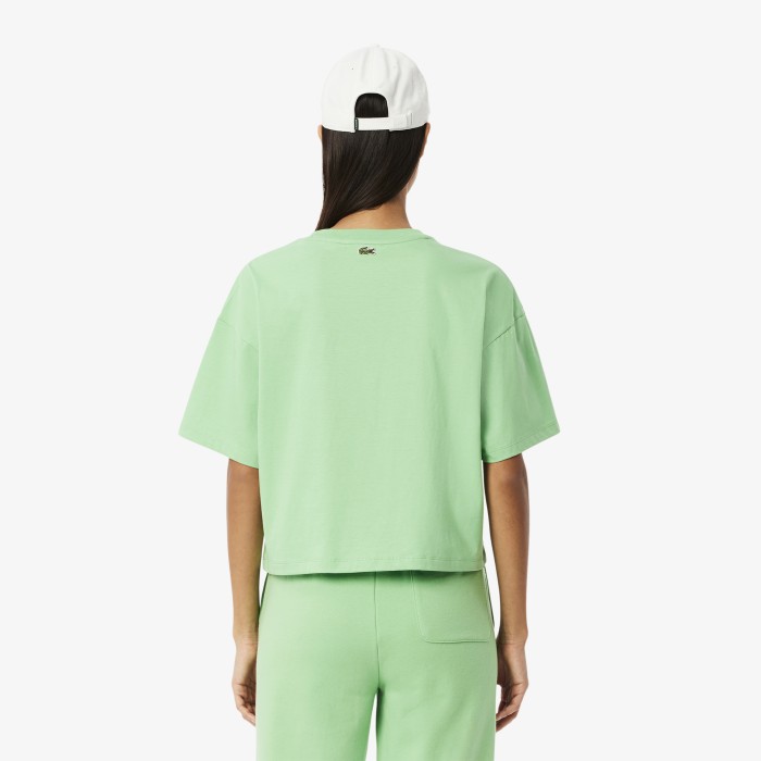женская футболка  из хлопка от бренда lacoste вид слева