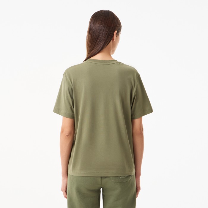 женская футболка  свободного кроя из мягкого хлопка от бренда lacoste вид слева
