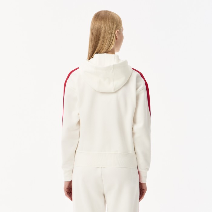 женская спортивная толстовка  с капюшоном от бренда lacoste вид слева
