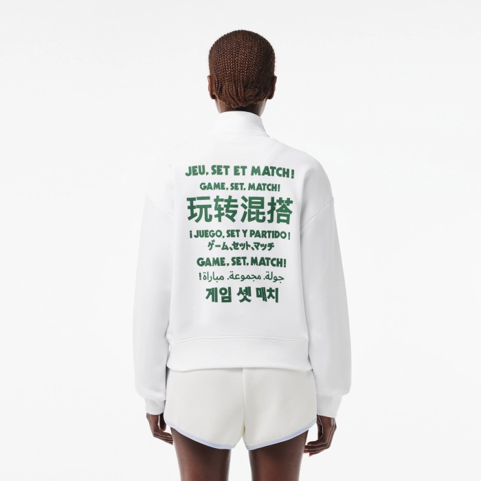 женская толстовка  свободного кроя на молнии от бренда lacoste вид слева