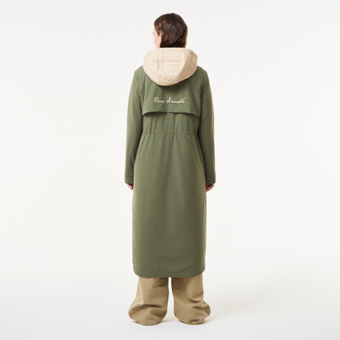 женская утепленная куртка-парка  с эластичным поясом от бренда lacoste вид слева