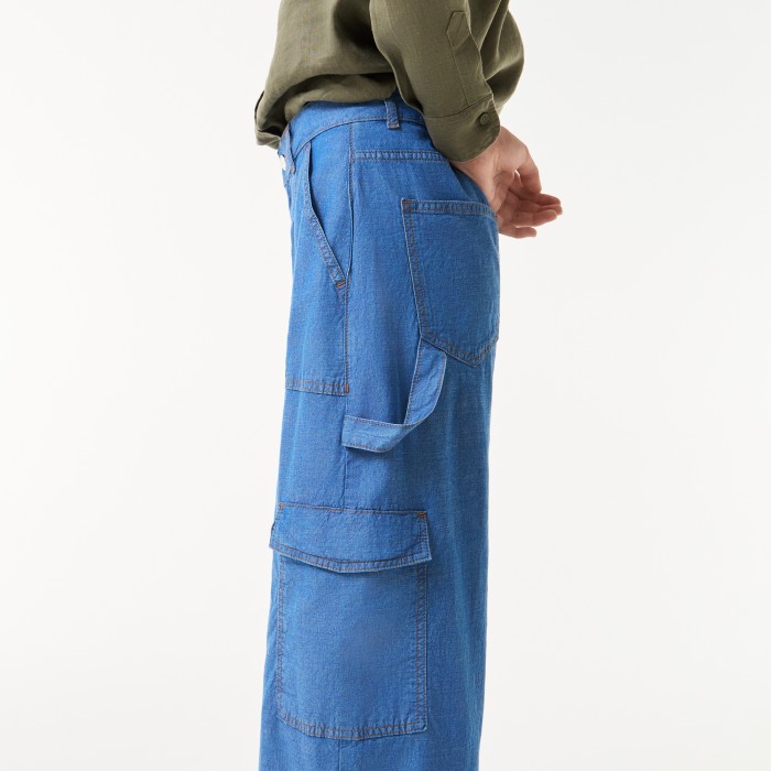женские прямые джинсовые брюки  свободного кроя из смеси льна по цене 14686 руб вид справа