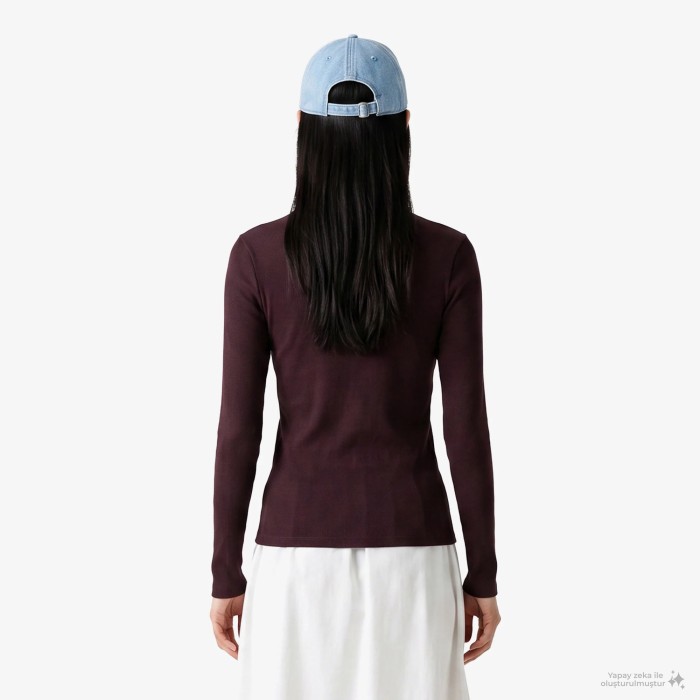 женский базовый лонгслив  облегающего кроя от бренда lacoste вид слева