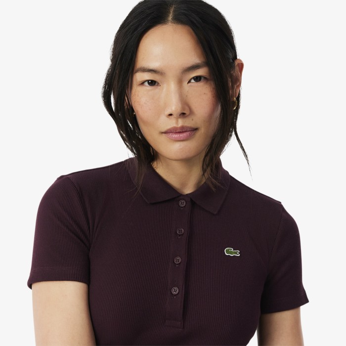 женское хлопковое облегающее поло  l.12.d в рубчик от бренда lacoste вид слева