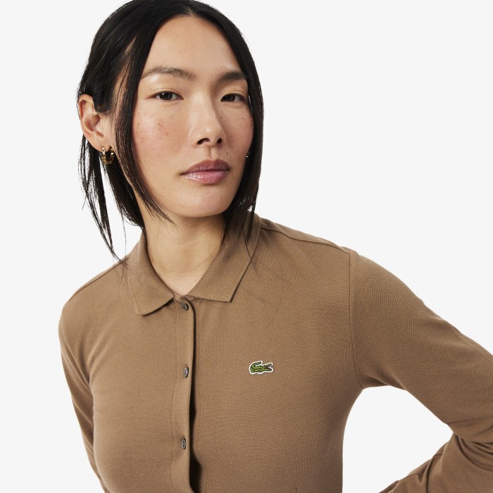 женское платье-рубашка миди  от бренда lacoste вид слева