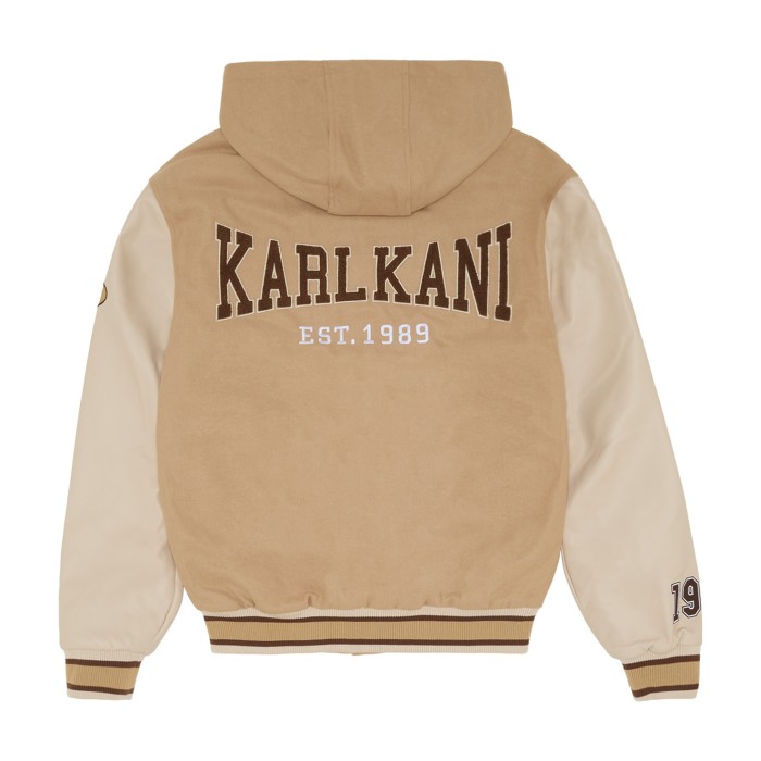 бомбер kk retro patch hooded block college jacket от бренда karl kani вид слева