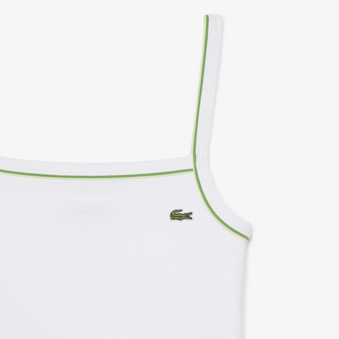 футболка женская хлопковая майка lacoste с контрастными акцентами универсального стиля с лицевой стороны