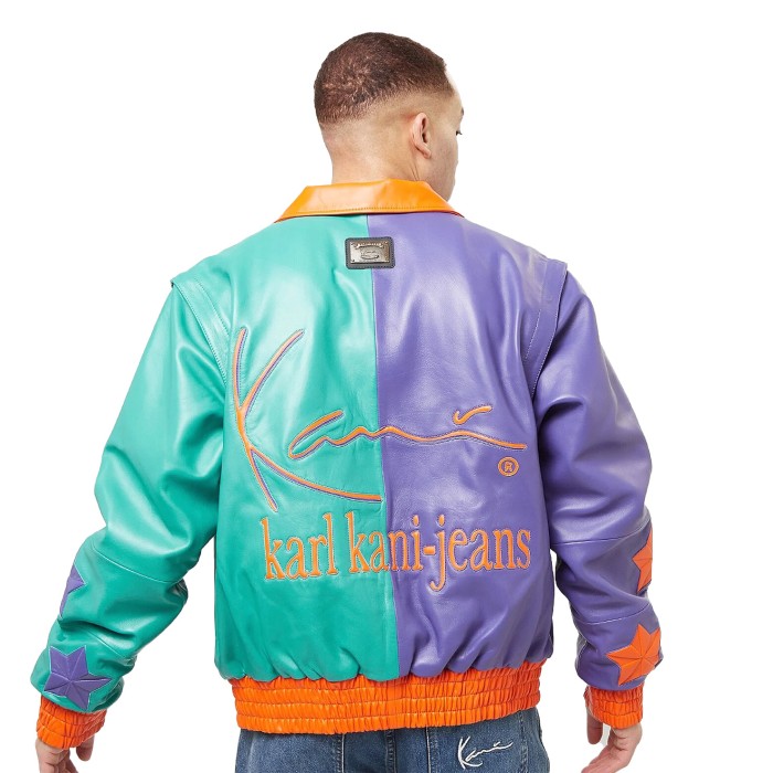 куртка metal plate block leather college jacket от известного бренда вид слева