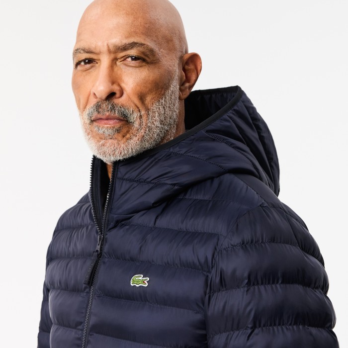 куртка мужская стеганная куртка lacoste с капюшоном - качественный продукт вид сбоку