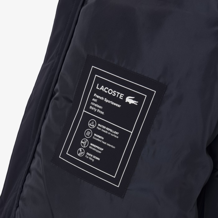 куртка водоотталкивающая пуховая куртка lacoste с капюшоном из проверенных материалов спереди