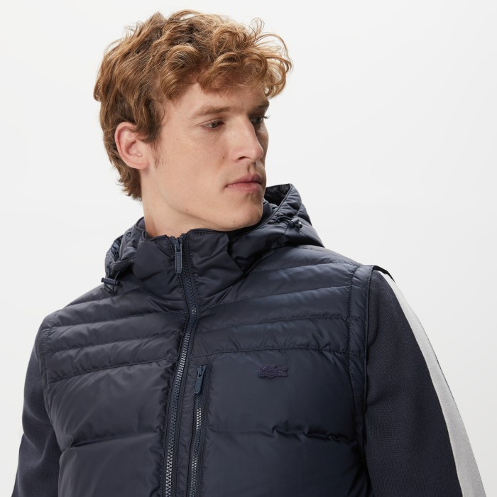 пальто мужской утепленный жилет lacoste с капюшоном - качественный продукт вид сбоку