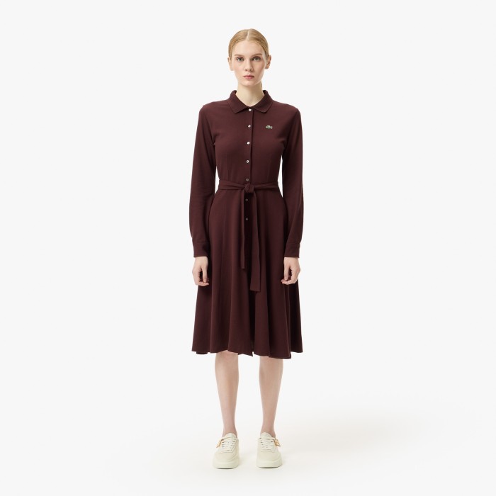 платье длинное платье-поло lacoste с длинным рукавом EF5299CAT фотография