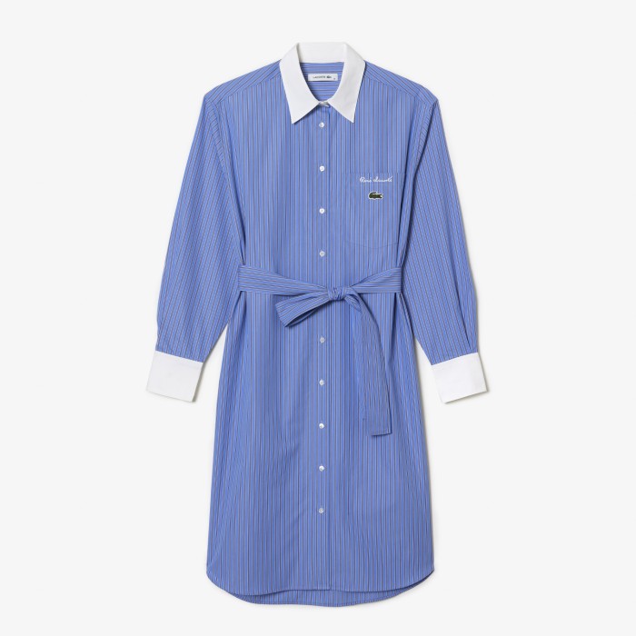 платье платье - поло lacoste в полоску с длинным рукавом и поясом - качественный продукт вид сбоку