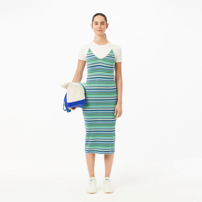 платье женское длинное платье lacoste в полоску из проверенных материалов спереди