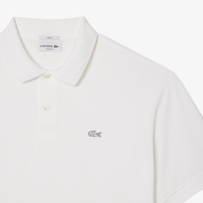 поло мужская рубашка-поло lacoste свободного кроя из плотного хлопка - качественный продукт вид сбоку