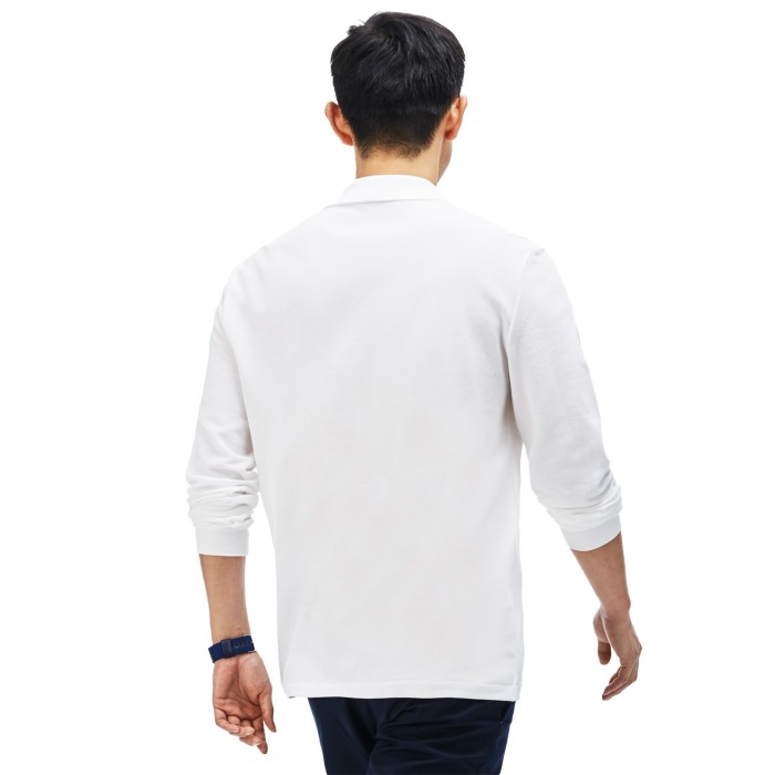 поло мужское поло lacoste l.12.21 классического кроя с длинным рукавом от бренда lacoste вид слева