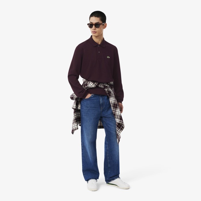 поло оригинальная мужская рубашка-поло lacoste l.12.12 с длинным рукавом из проверенных материалов спереди