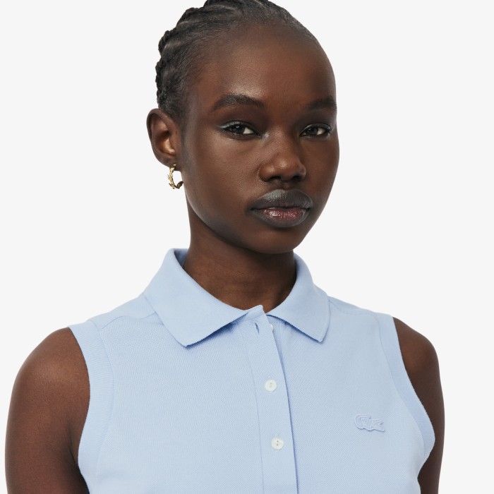 поло женское поло lacoste приталенного кроя из хлопка пике от бренда lacoste вид слева