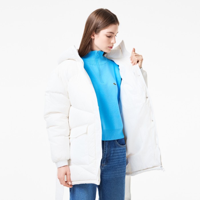 пуховик женский короткий пуховик lacoste с поясом и высоким воротом по цене 38486 руб вид справа