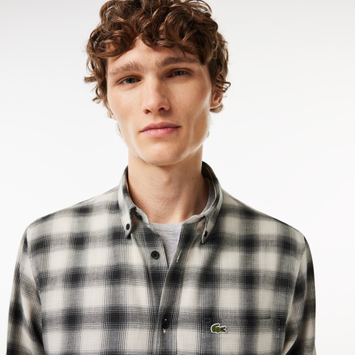 рубашка фланелевая рубашка lacoste приталенного кроя в клетку из смеси хлопка и шерсти - качественный продукт вид сбоку