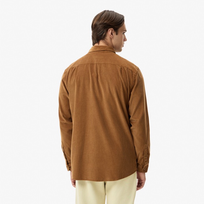 рубашка мужская хлопковая велюровая рубашка lacoste стандартного кроя от бренда lacoste вид слева