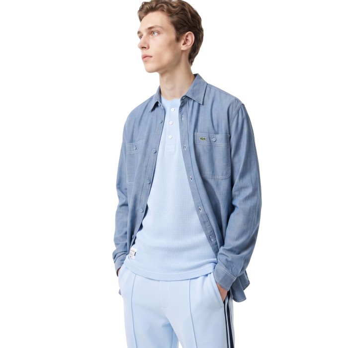 рубашка мужская легкая рубашка lacoste из экологического материала тенсель от бренда lacoste вид слева