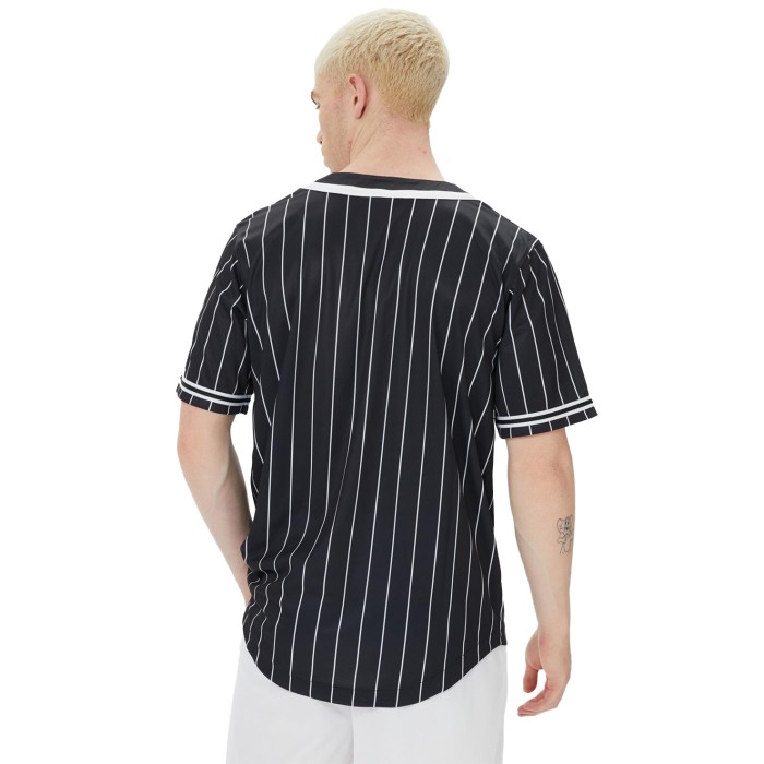 рубашка serif pinstripe baseball shirt от бренда karl kani вид слева