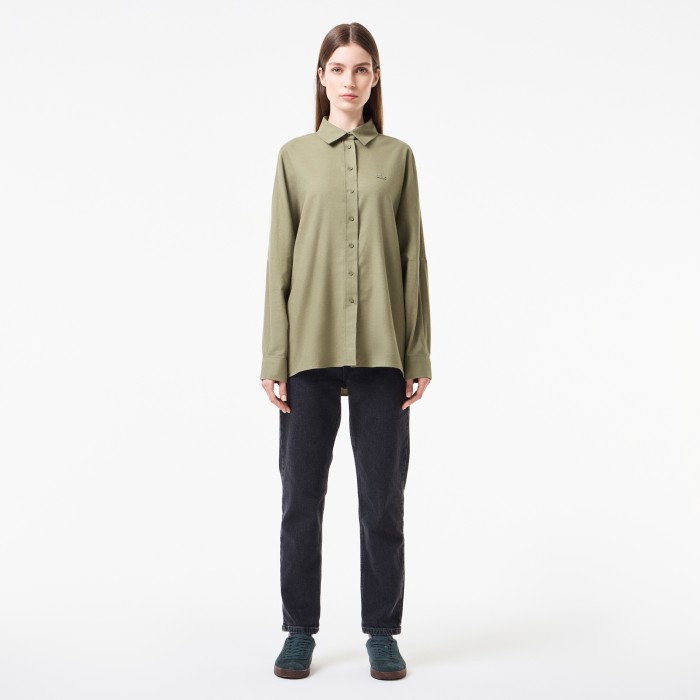рубашка женская хлопковая рубашка lacoste свободного кроя - качественный продукт вид сбоку