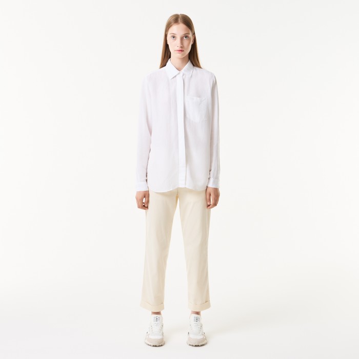 рубашка женская легкая рубашка lacoste из льна - качественный продукт вид сбоку