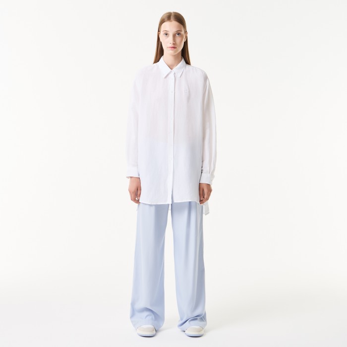 рубашка женская легкая рубашка lacoste из льна - качественный продукт вид сбоку