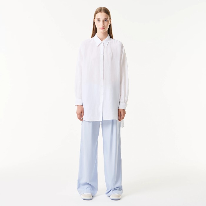 рубашка женская легкая рубашка lacoste из льна из проверенных материалов спереди