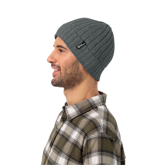 шапка rib knit beanie от бренда jack wolfskin вид слева