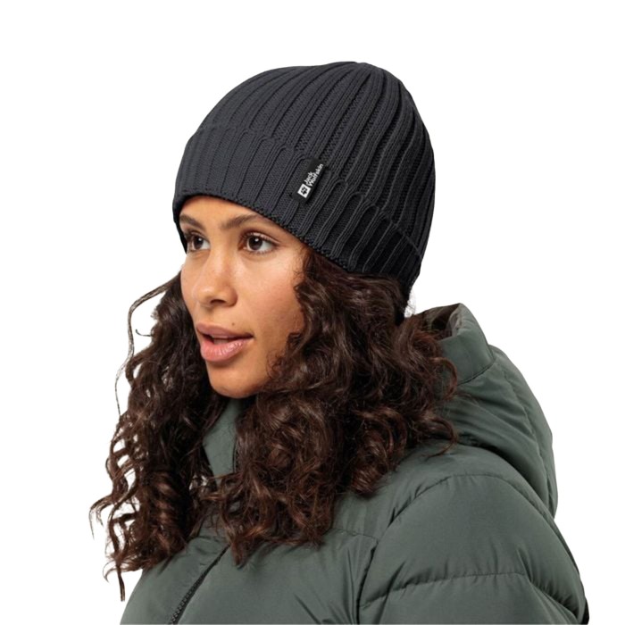 шапка rib knit beanie от бренда jack wolfskin вид слева