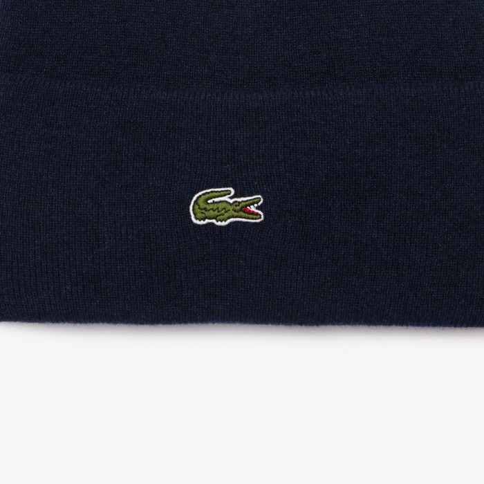 шапка шерстяная шапка lacoste унисекс в рубчик от бренда lacoste вид слева